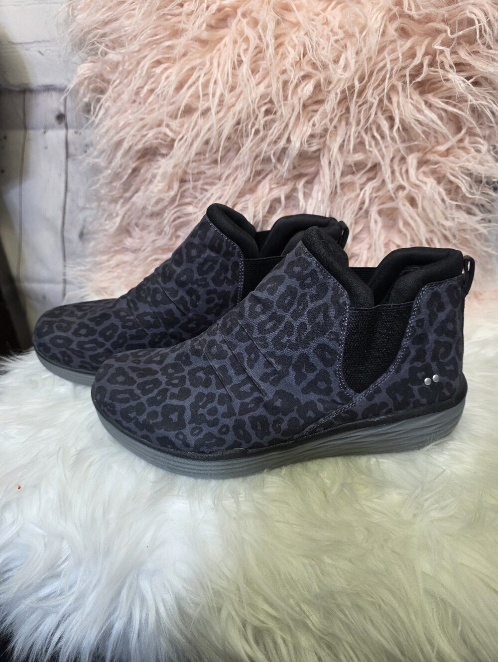 Ryka Niah Navy Blue Leopard Print Slip-On Ankle Shoes